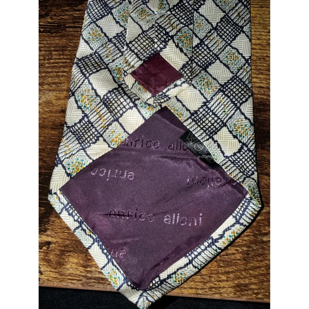 Vintage  Enrico Alloni Milano Italy Silk Tie Geometric Grid pattern